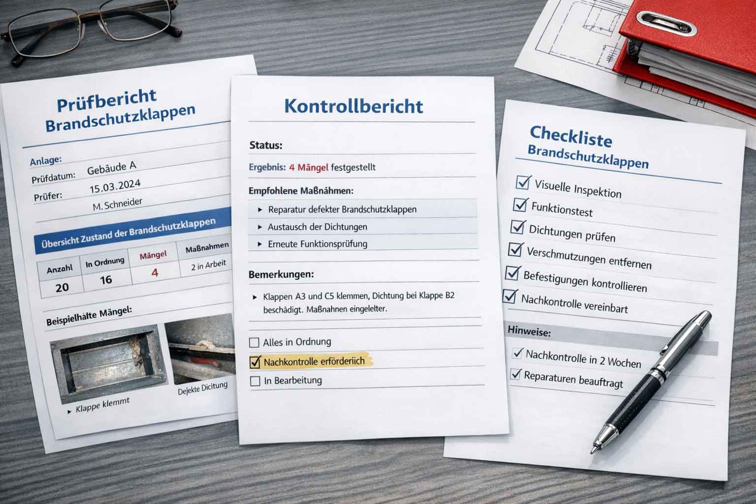 Brandschutzklappen- Prüfbericht, Kontrollbericht und Checkliste.png Brandschutzklappen Wartung, Prüfbericht, Kontrollbericht und Checkliste